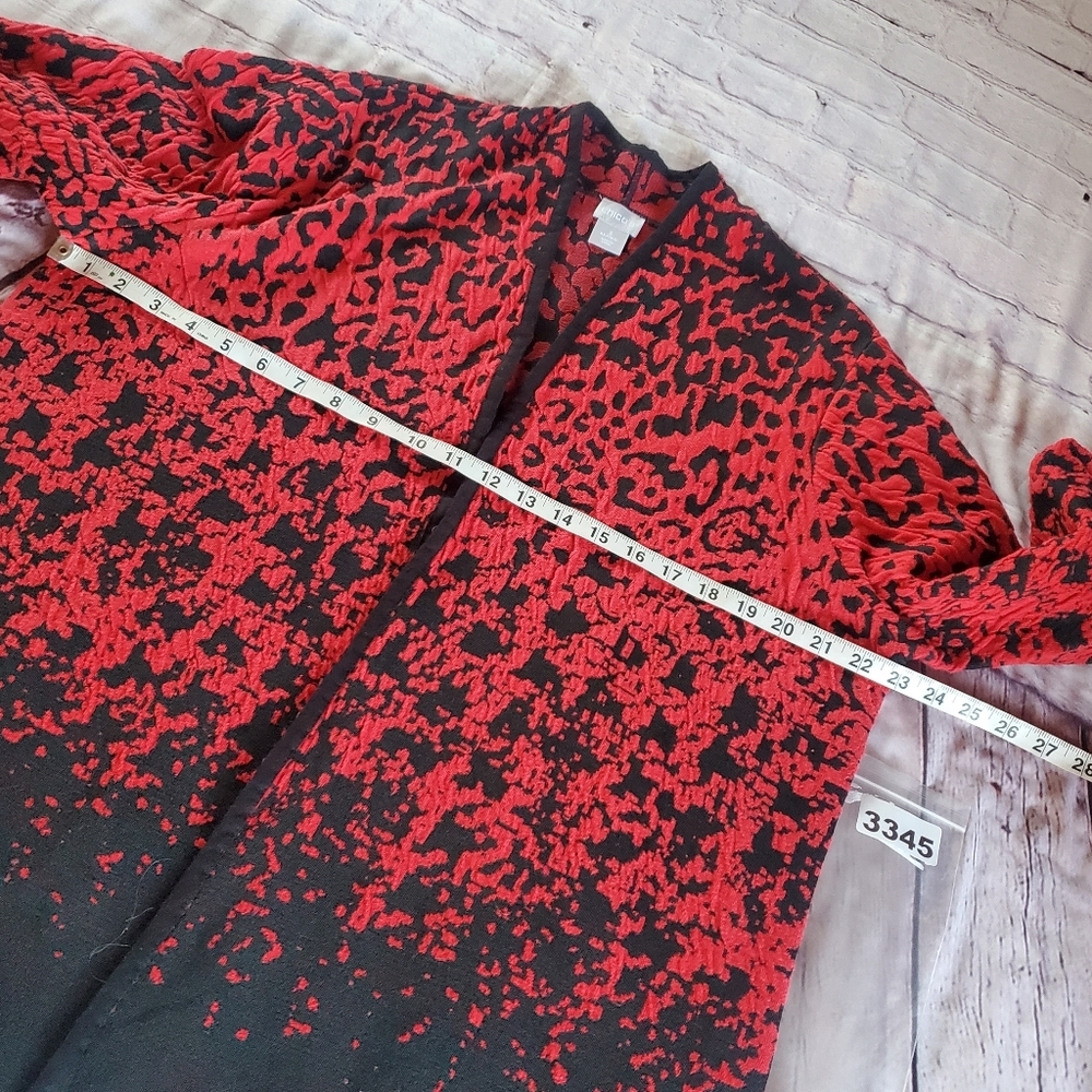Chico's Red Animal Print Cardigan Sweater Open Holidays Christmas Evening Sz XL - Picture 11 of 13